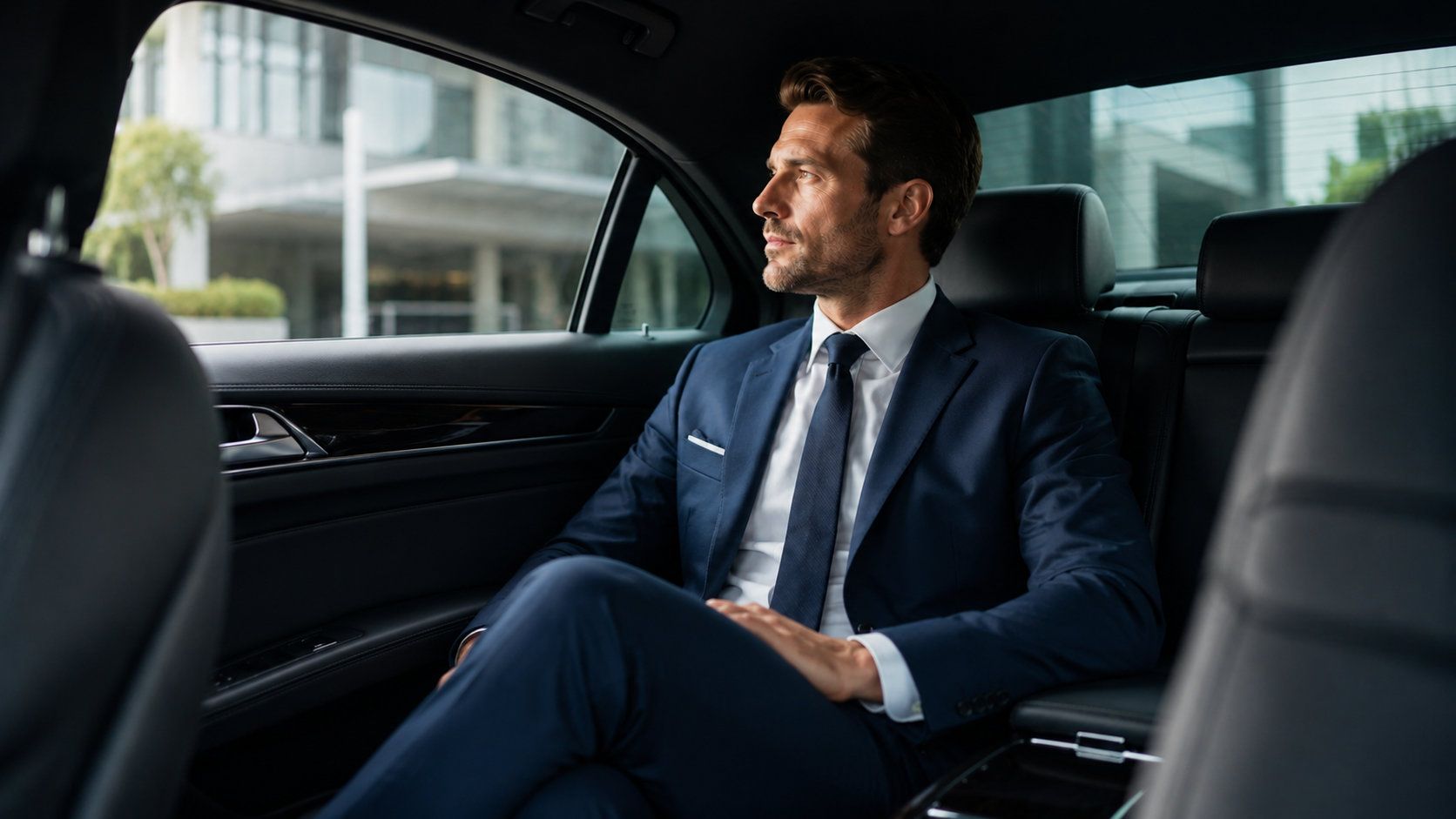 Passager à l’arrière d’une berline avec chauffeur